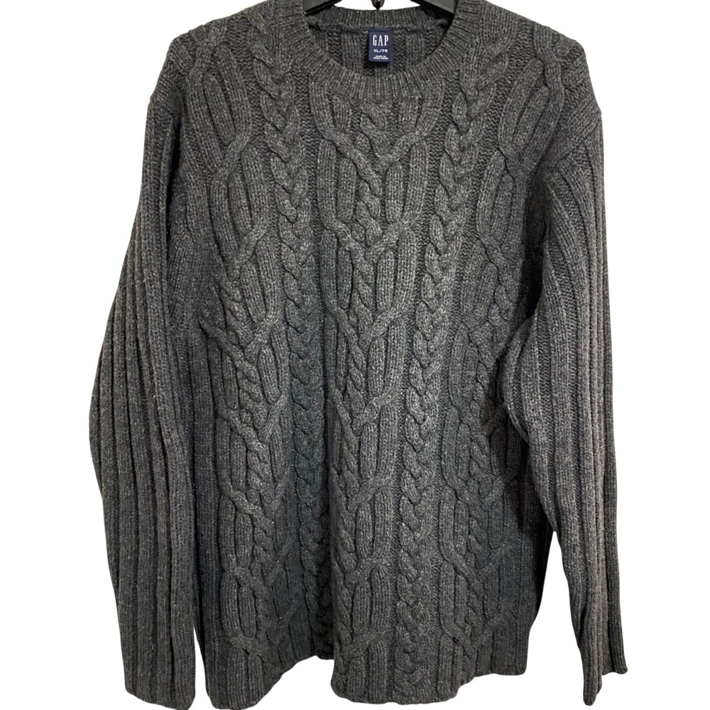 Fisherman Gap Cable Knit Sweater Womens XL Grey Braided Crew Neck Heavy Knit - Picture 2 of 7
